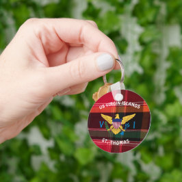 米国ヴァージン諸島国旗St.Thomas USVI Madras キーホルダー