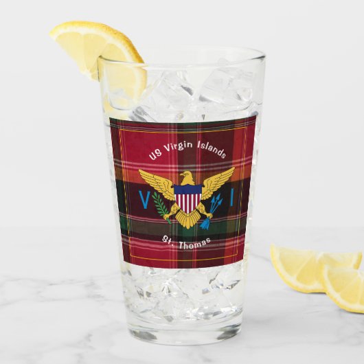 米国ヴァージン諸島国旗St.Thomas USVI Madras タンブラーグラス (アイス正面)