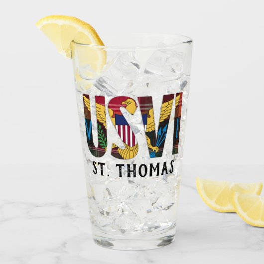 米国ヴァージン諸島国旗St.Thomas USVI Madras タンブラーグラス (アイス正面)