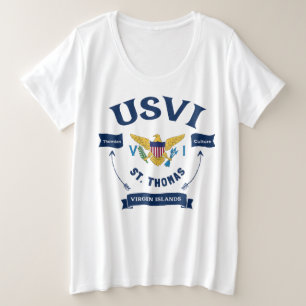 米国ヴァージン諸島国旗St.Thomas USVI Tropical プラスサイズTシャツ