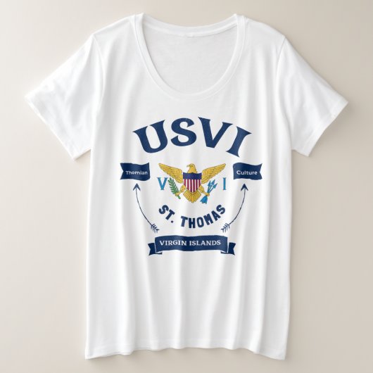 米国ヴァージン諸島国旗St.Thomas USVI Tropical プラスサイズTシャツ (デザイン正面)