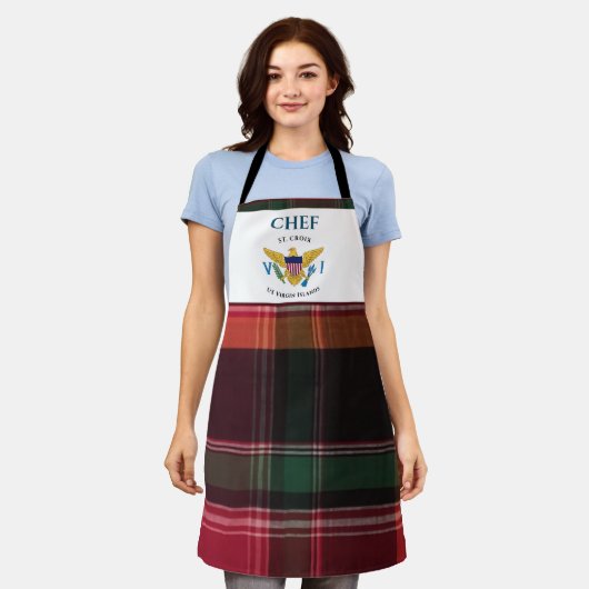米国ヴァージン諸島国旗USVIセントクロワマドラス エプロン (着用した状態)