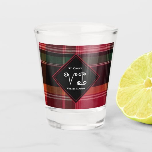 米国ヴァージン諸島聖クロワUSVIマドラスプレイド ショットグラス (正面)