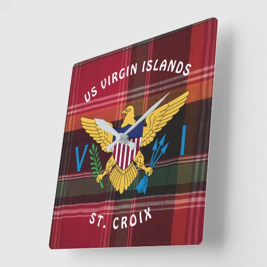米国ヴァージン諸島USVI国旗St.Croix Madras スクエア壁時計 (傾斜)