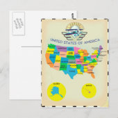 米国ヴィンテージスタイルの地図 ポストカード (正面/裏面)