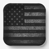 米国ヴィンテージ黒グランジアメリカ国旗 ペーパープレート (正面)