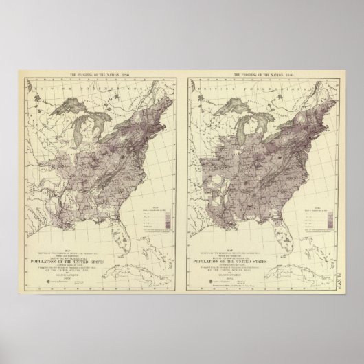 米国人口1830年～1840年 ポスター (正面)