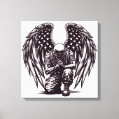 米国兵エンジェル祈ズ米国国旗の芸術 キャンバスプリント (正面)