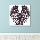 米国兵エンジェル祈ズ米国国旗の芸術 キャンバスプリント (インサイチュ (ウッドフロア))