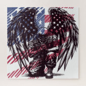 米国兵エンジェル祈ズ米国国旗の芸術 ジグソーパズル (縦)