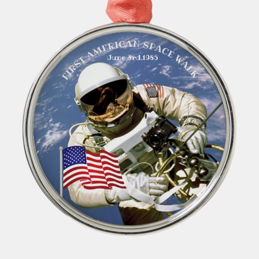 米国初の宇宙飛行士宇宙ウォーク メタルオーナメント (正面)