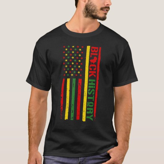 米国動揺して国旗 – 黒人歴史はアメリカ人の彼 Tシャツ (正面)