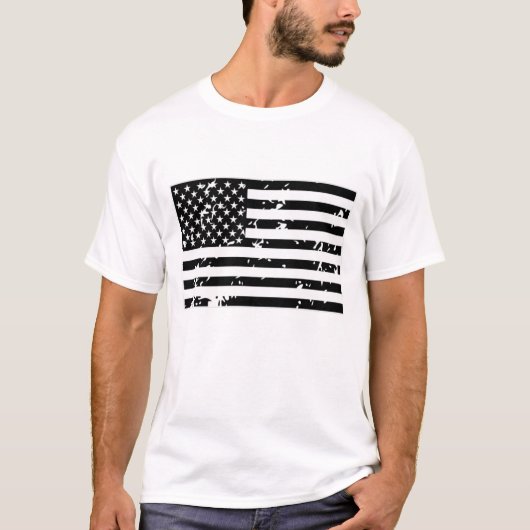 米国動揺して白黒国旗 Tシャツ (正面)