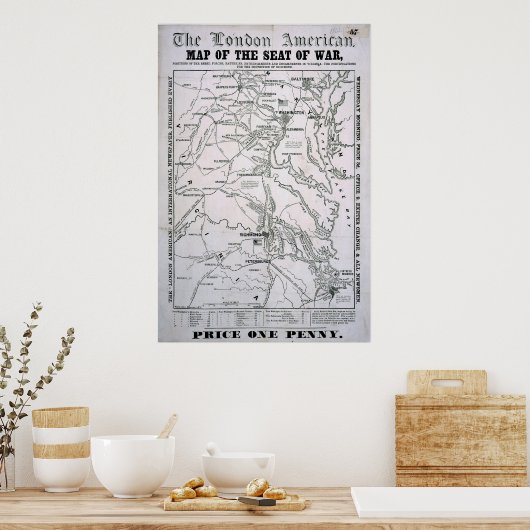米国南北戦争地図 ポスター (キッチン)