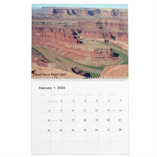 米国南西部:アリゾナとユタ2026カレンダー カレンダー (2月 2026)