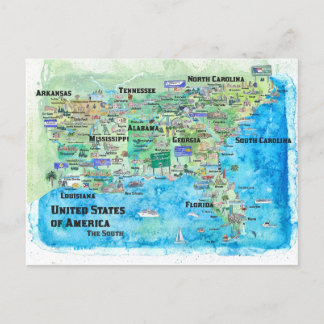 米国南部州旅行地図フロリダ州ルイジアナ ポストカード