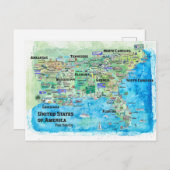 米国南部州旅行地図フロリダ州ルイジアナ ポストカード (正面/裏面)