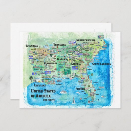 米国南部州旅行地図フロリダ ポストカード (正面/裏面)