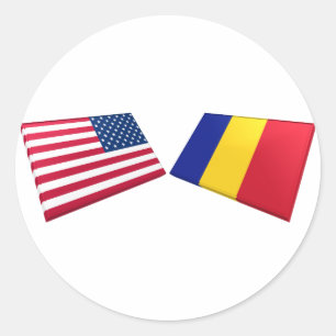 米国及びルーマニアの旗 ラウンドシール
