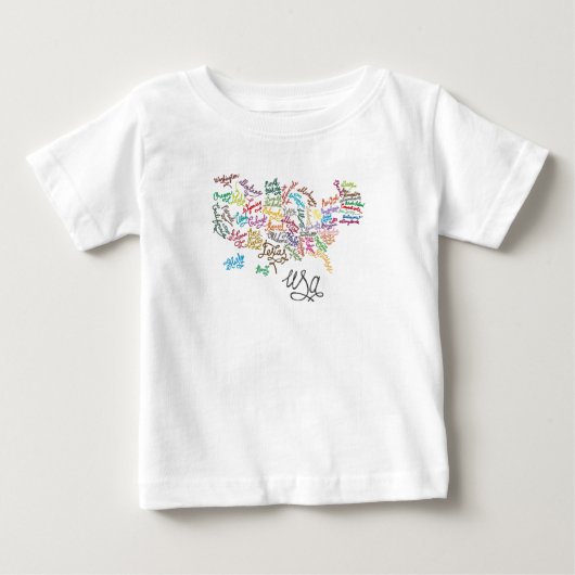 米国台本文字地図 ベビーTシャツ (正面)