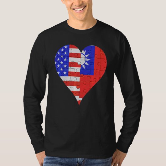 米国台湾国旗のハート Tシャツ (正面)