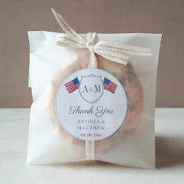 米国名門私立校風の国旗モノグラム結婚式の引き出物ありがとう ラウンドシール