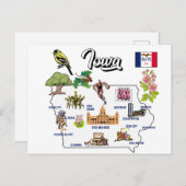 米国図解入りの、写真付きののアイオワの地図 ポストカード (正面/裏面)