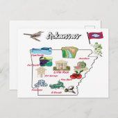 米国図解入りの、写真付きののアーカンソーの地図 ポストカード (正面/裏面)