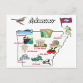 米国図解入りの、写真付きののアーカンソーの地図 ポストカード (正面)