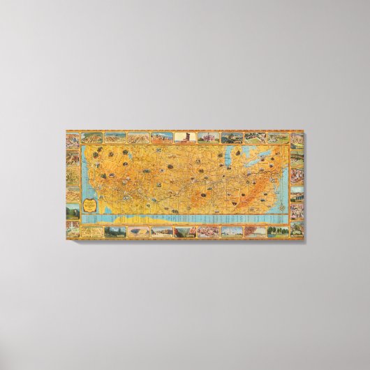 米国図解入りの、写真付きのの航空路地図 キャンバスプリント (正面)