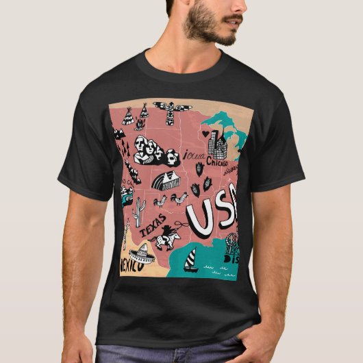 米国図解入りの、写真付きの:カラフル地図の旅。 Tシャツ (正面)