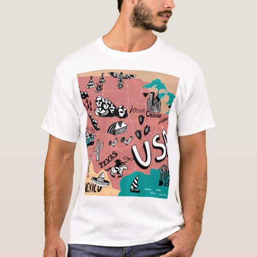 米国図解入りの、写真付きの:カラフル地図の旅。 Tシャツ (正面)