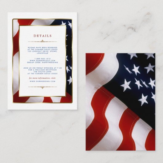 米国国エレガント国国旗の金ゴールド結婚の詳細 エンクロージャーカード (正面/裏面)