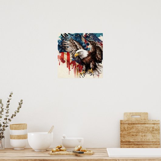 米国国旗がデザインされたアメリカン・イーグル ポスター (キッチン)