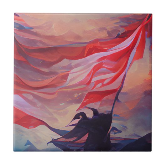 米国国旗が7月4日メモリアルデー抽象芸術アート タイル (正面)