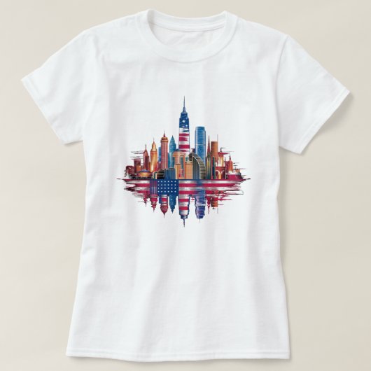 米国国旗でニューヨークに着色 Tシャツ (デザイン正面)
