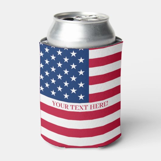 米国国旗とカスタム文字 缶クーラー (缶正面)