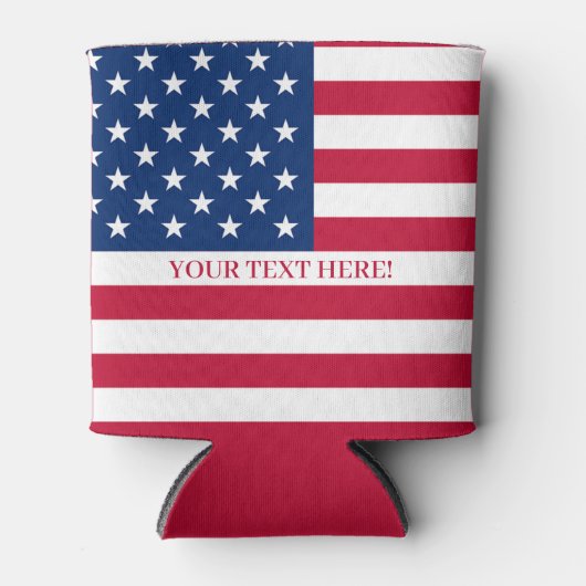 米国国旗とカスタム文字 缶クーラー (正面)