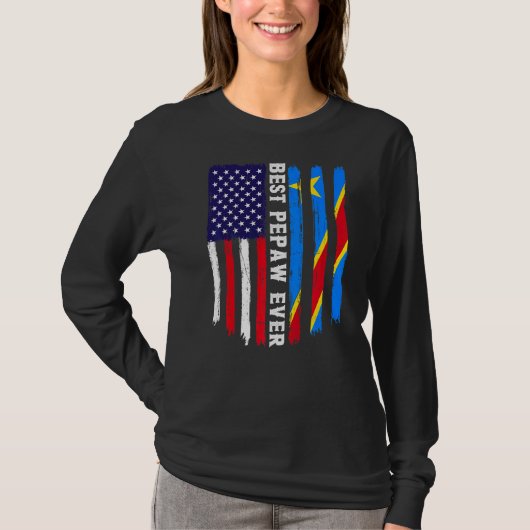 米国国旗とコンゴ国旗のペ最高のポーエバーファミリー Tシャツ (正面)