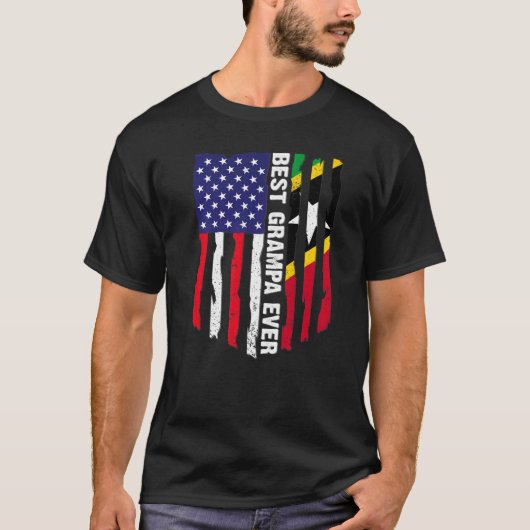 米国国旗とセントクリストファー・ネイビス最高の国旗 Tシャツ (正面)