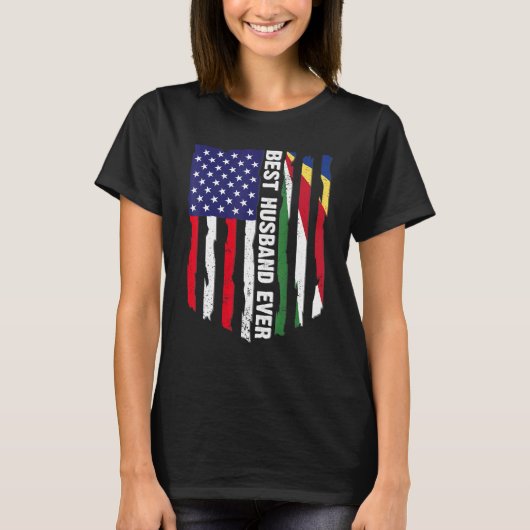 米国国旗とセーシェル最高の国旗の夫 Tシャツ (正面)