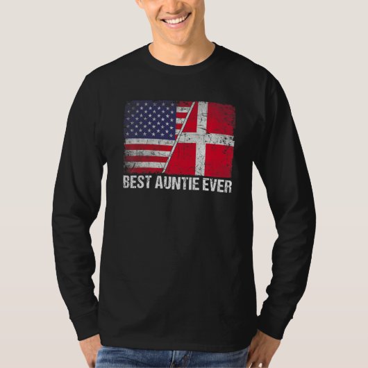 米国国旗とデンマーク最高の国旗Auntie Everi Tシャツ (正面)