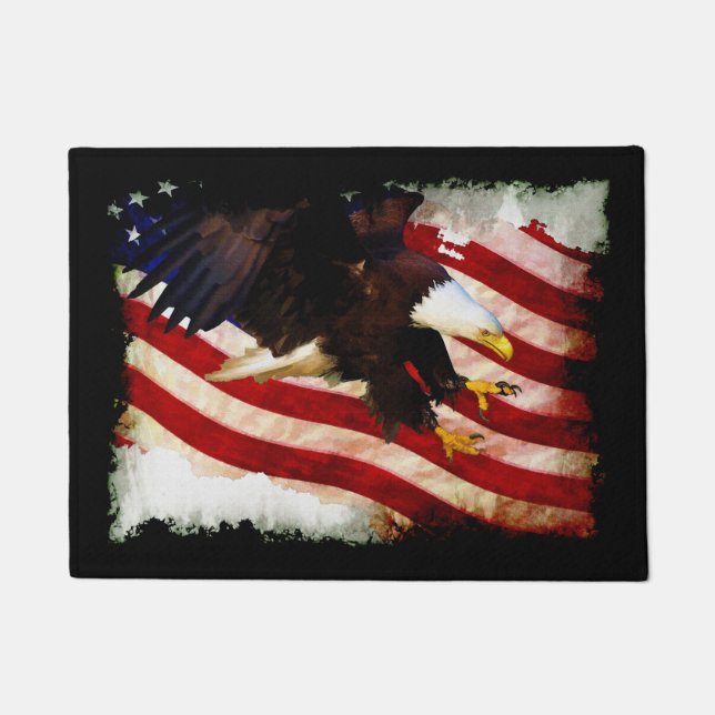 米国国旗とハゲのワシ ドアマット (正面)