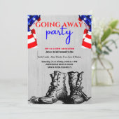 米国国旗とブーツの遠くにパーティー|軍隊 招待状 (スタンド正面)