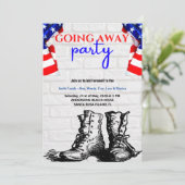 米国国旗とブーツの遠くにパーティー|軍隊 招待状 (スタンド正面)