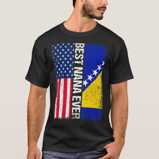 米国国旗とボスニア・ヘルツェゴビナ最高の国旗Nana E Tシャツ (正面)
