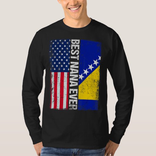 米国国旗とボスニア・ヘルツェゴビナ最高の国旗Nana E Tシャツ (正面)