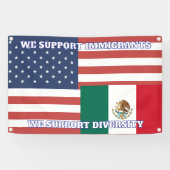 米国国旗とメキシコ国旗 – 多様性を支持 横断幕 (横)