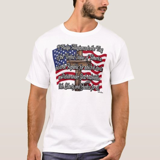 米国国旗と十字架による忠誠の誓い Tシャツ (正面)
