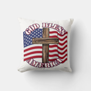 米国国旗と十字架を持つアメリカ人の神の祝福 クッション